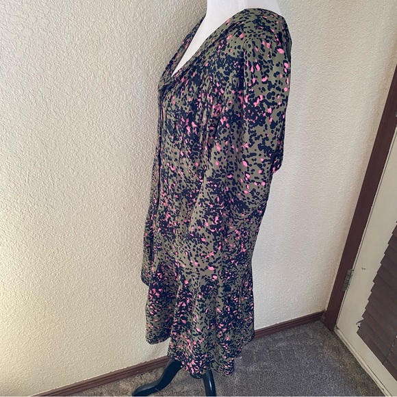 Reiss Ciara Olive Pink Animal Leopard Patterned Pleated Dress Mini Cocktail: 12 - Picture 6 of 11